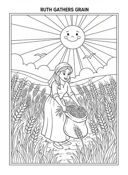 Ruth beim Ährenlesen, Ruth und Boaz Malvorlage für Kinder im Alter von 5-10 Jahren