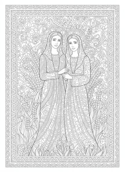 Ruth et Naomi, page à colorier Ruth pour le journal biblique pour adultes.