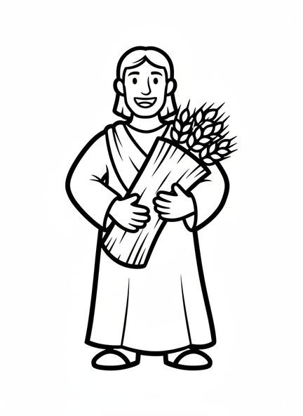 Boaz dans le champ, page à colorier de Ruth pour les tout-petits de 2 à 3 ans.