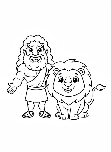 Samson avec un lion, page à colorier Samson et Lion pour les enfants d'âge préscolaire de 3 à 5 ans.