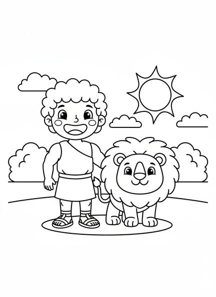 Sansón y el león, página para colorear de Sansón para niños de 3 a 5 años
