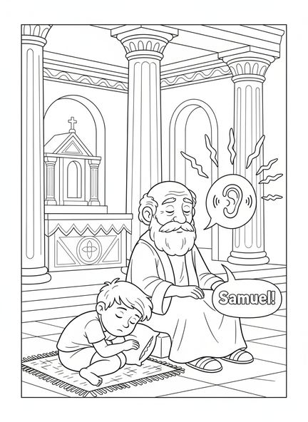Jeune Samuel, page à colorier du Prophète Samuel pour les enfants de 5 à 10 ans