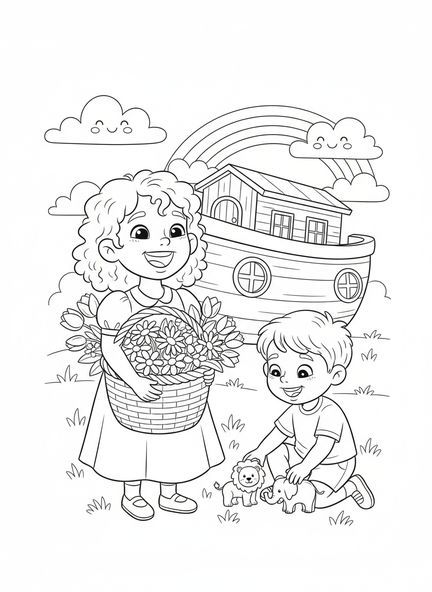 Sarah riant, page à colorier de Sarah et Isaac pour les enfants de 5 à 10 ans.