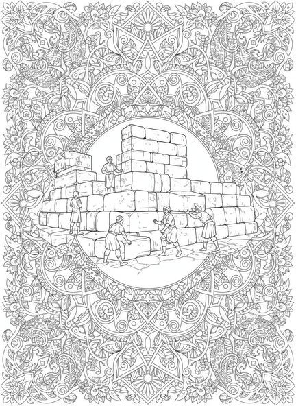 Fundamentsteine, Ausmalbild des Salomonischen Tempels im Stil des Bibeljournaling für Erwachsene