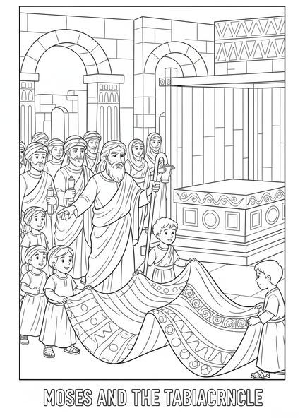 Moïse dirigeant les Israélites, page à colorier du Tabernacle pour les enfants de l'École du dimanche âgés de 5 à 12 ans.