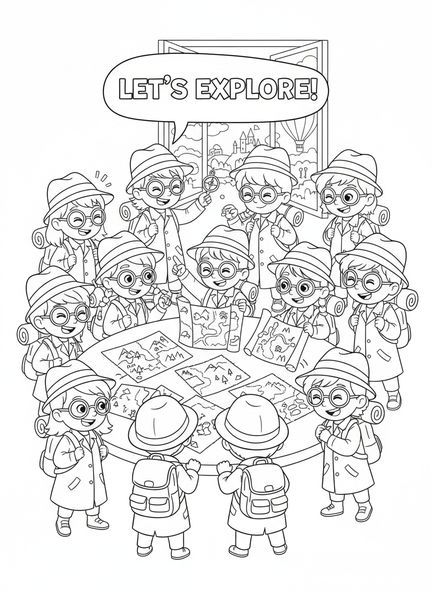 Douze espions de dessin animé, page à colorier Douze Espions pour enfants de 5 à 10 ans