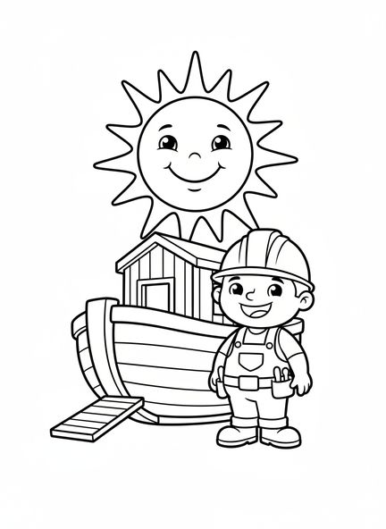 Personagem construtor, página para colorir do Construtor Tolo para crianças de 3 a 5 anos