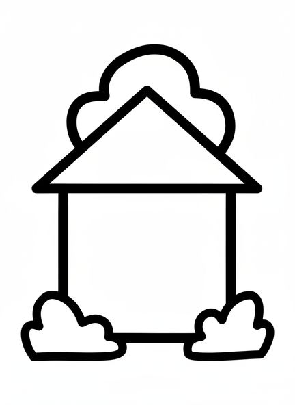 Dibujo para colorear del Constructor Tonto con forma de casa gigante, ideal para niños de 2 a 3 años.