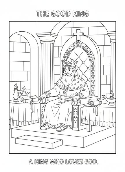 Guter König auf dem Thron, Ausmalbild für Sonntagsschulkinder im Alter von 5-12 Jahren