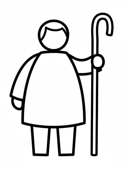 Grand berger avec bâton, page à colorier de la Brebis perdue pour les tout-petits de 2 à 3 ans