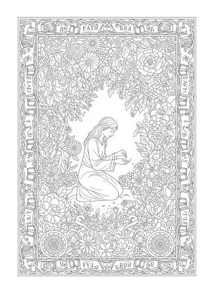 Personne plantant une graine de moutarde, page à colorier sur la graine de moutarde pour le journal biblique pour adultes.