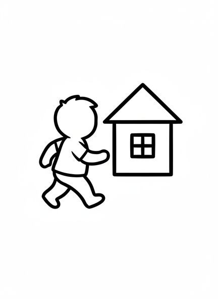 Junger Junge auf dem Weg nach Hause, Ausmalbild vom verlorenen Sohn für Kleinkinder im Alter von 2-3 Jahren