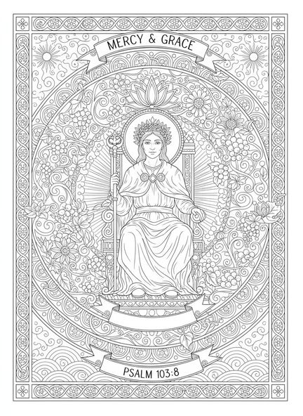 Page à colorier du roi compatissant et du serviteur impitoyable, style journal biblique pour adultes