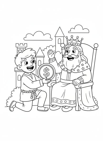 Serviteur à genoux, page à colorier du Serviteur Impitoyable pour les enfants de 5 à 10 ans