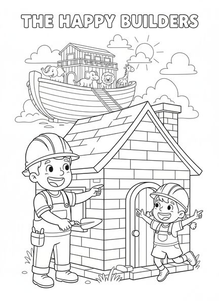 Bauer mit Ziegeln, Ausmalbild von den Weisen und Toren Bauherren für Kinder im Alter von 5-10 Jahren