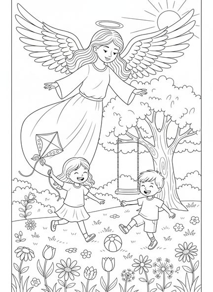 Ángel de la guarda amigable, página para colorear de la oración del ángel de la guarda para niños de 5 a 10 años