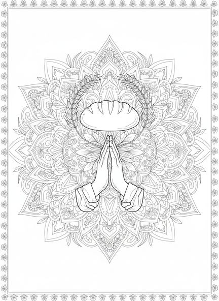 Manos en oración, página para colorear del Padre Nuestro y el Pan Diario para adultos en estilo de journaling bíblico