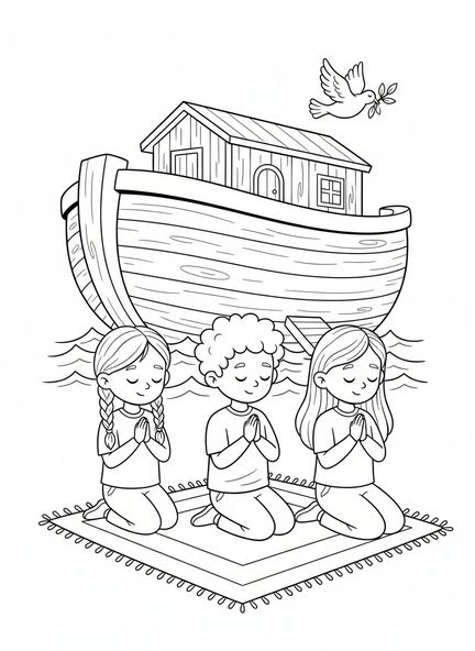 Tres niños, página para colorear del Padre Nuestro Perdona Deudas para niños de 5 a 10 años