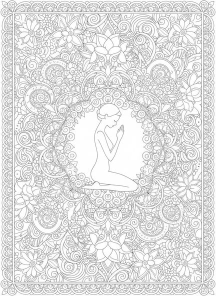 Figure en prière, page à colorier du Notre Père avec des motifs floraux pour le journaling biblique