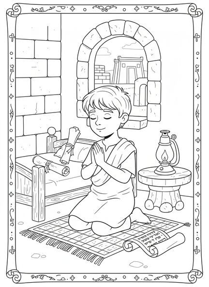 Jeune garçon en prière, page à colorier Garçon en prière pour les enfants de l'École du dimanche âgés de 5 à 12 ans.