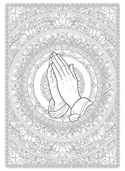 Manos entrelazadas, página para colorear de Manos en Oración estilo journaling bíblico para adultos.