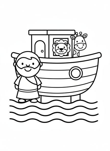 Noé souriant, page à colorier Biblique sur l'arc-en-ciel pour les enfants d'âge préscolaire de 3 à 5 ans