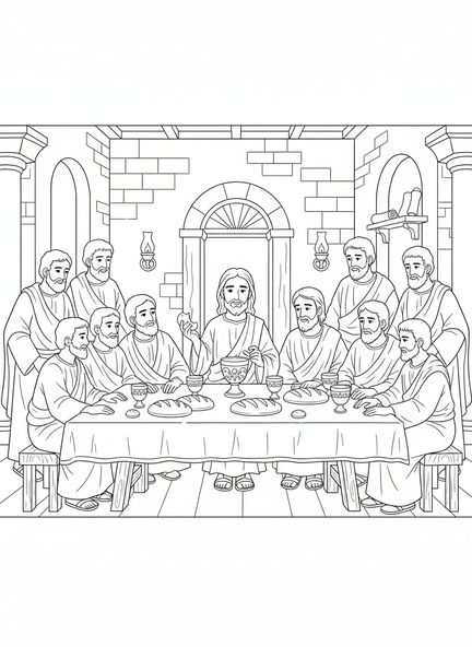 Jésus tenant du pain, page à colorier sur l'Hostie pour les enfants de l'École du dimanche âgés de 5 à 12 ans.