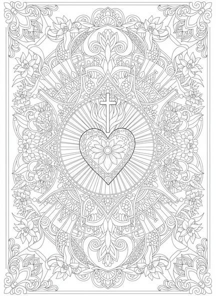 Symbole du Sacré-Cœur, page à colorier du symbole du Sacré-Cœur pour le style de journal biblique pour adultes
