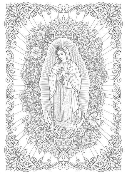 Nossa Senhora de Guadalupe, página para colorir Nossa Senhora de Guadalupe estilo Bíblia para adultos