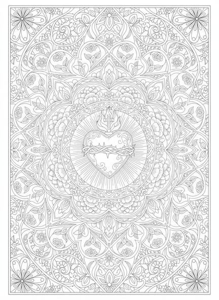 Coração Sagrado de Jesus, página para colorir Coração Sagrado de Jesus para adultos no estilo de journaling bíblico