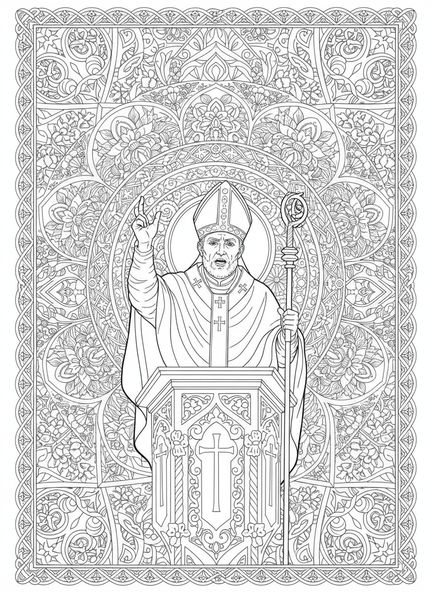 San Ambrosio predicando, página para colorear de San Ambrosio estilo journaling bíblico para adultos.