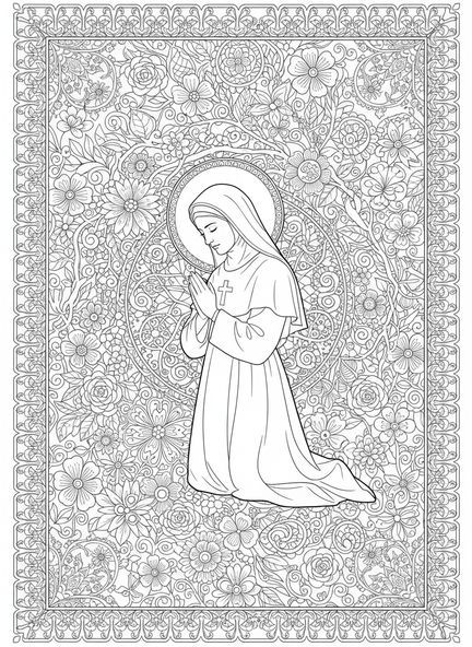 Santa Clara orando, página para colorir de Santa Clara de Assis no estilo de journaling bíblico para adultos