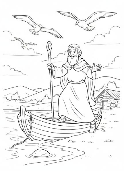 Saint Colombe avec un bâton, page à colorier Saint Colombe pour enfants de 5 à 10 ans