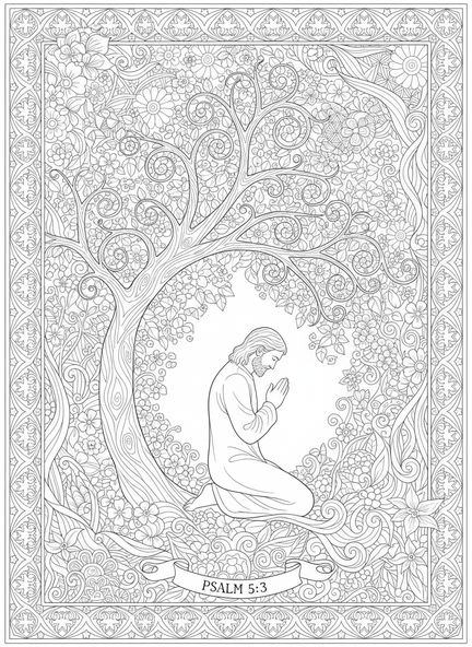 David en oración, página para colorear de San David de Gales estilo journaling bíblico para adultos