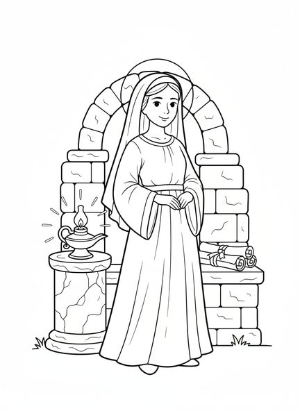 Sainte Gianna Molla, page à colorier Sainte Gianna Molla pour les enfants de l'École du dimanche âgés de 5 à 12 ans.