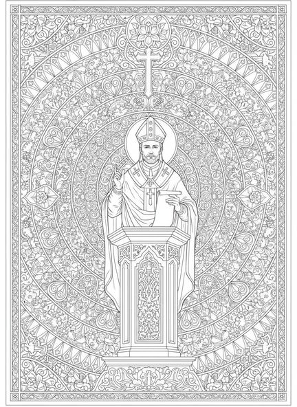 Hl. Gregor predigt, Ausmalbild von Hl. Gregor dem Großen im Stil des Bibel-Journaling für Erwachsene.