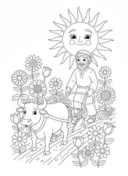 Saint Isidore labourant avec un bœuf, page à colorier Saint Isidore pour enfants de 5 à 10 ans