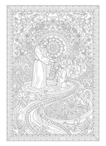Saint Jean-Baptiste, page à colorier Saint Jean-Baptiste pour adultes dans le style du journal biblique.