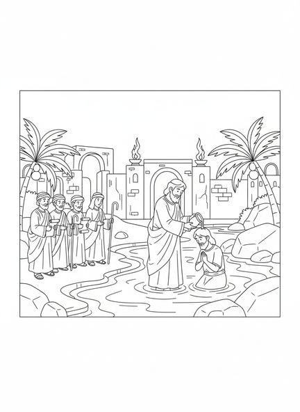Saint Jean baptisant, page à colorier de Saint Jean-Baptiste pour les enfants de l'École du dimanche âgés de 5 à 12 ans