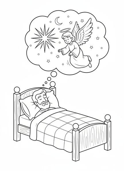 Saint Joseph dormant, page à colorier Saint Joseph pour enfants de 5 à 10 ans