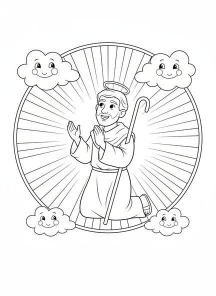 Saint Jude Thaddée à genoux, page à colorier de Saint Jude Thaddée pour les enfants de 5 à 10 ans.