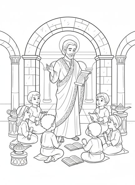 San Judas Tadeo enseñando, página para colorear de San Judas Tadeo para niños de Escuela Dominical de 5 a 12 años