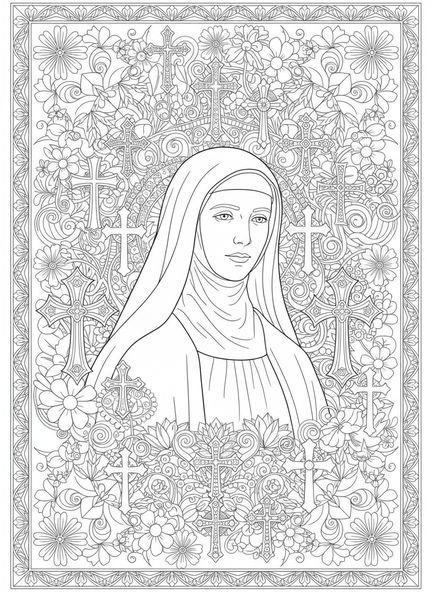 Hl. Katharina Drexel, Ausmalbild Hl. Katharina Drexel für Erwachsene im Stil des Bibeljournaling