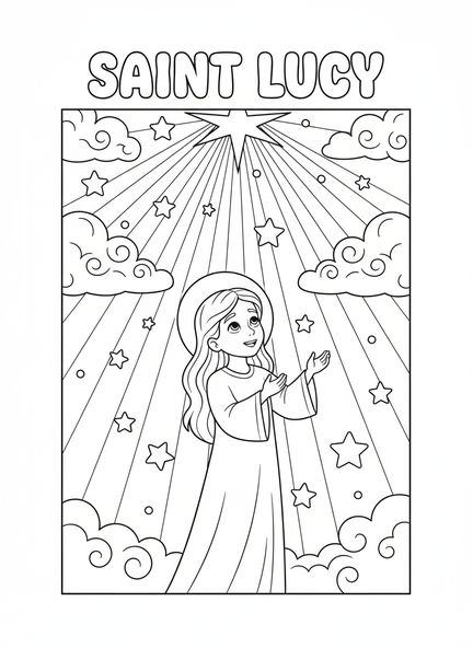 Sainte Lucie regardant vers le haut, page à colorier Sainte Lucie Lumière pour les enfants de 5 à 10 ans