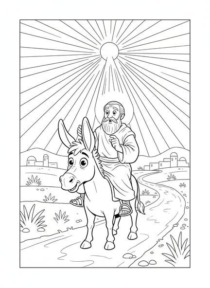 Saint Paul chevauchant un âne, page à colorier Saint Paul pour les enfants de 5 à 10 ans