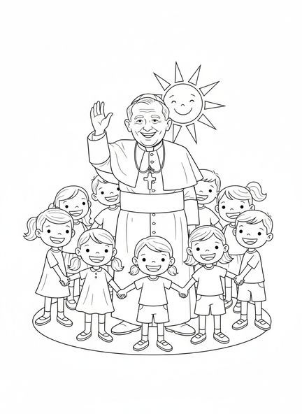 Papa Juan Pablo II sonriendo, página para colorear de San Juan Pablo II para niños de 5 a 10 años