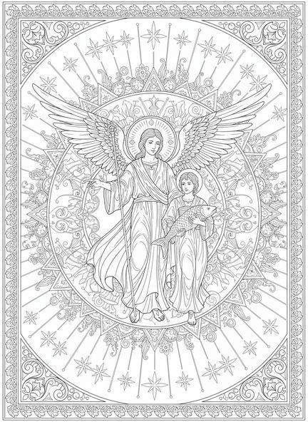 Anjo radiante Rafael, página para colorir de São Rafael no estilo de diário bíblico para adultos