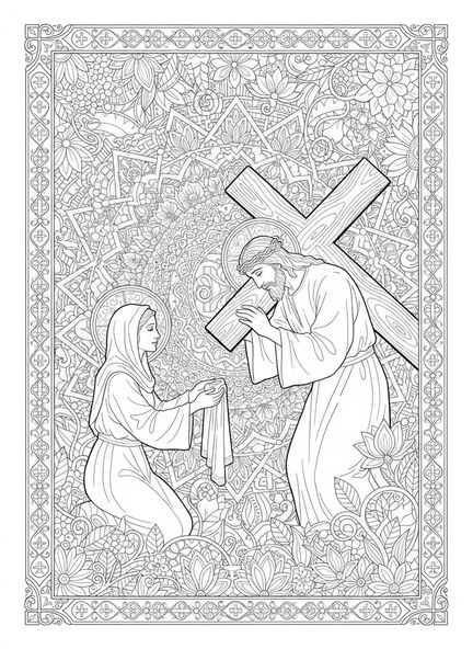 Véronique avec un linge, page à colorier de Sainte Véronique pour le journal biblique.