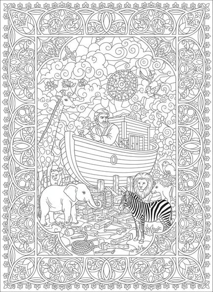 Noah baut eine Arche, Ausmalbild für Erwachsene zum Bibel-Leseplan im Stil des Bibeljournaling.