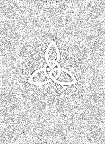 Design des Dreifaltigkeitsknotens, Ausmalbild des Dreifaltigkeitsknotens für Erwachsene im Stil des Bibeljournaling.